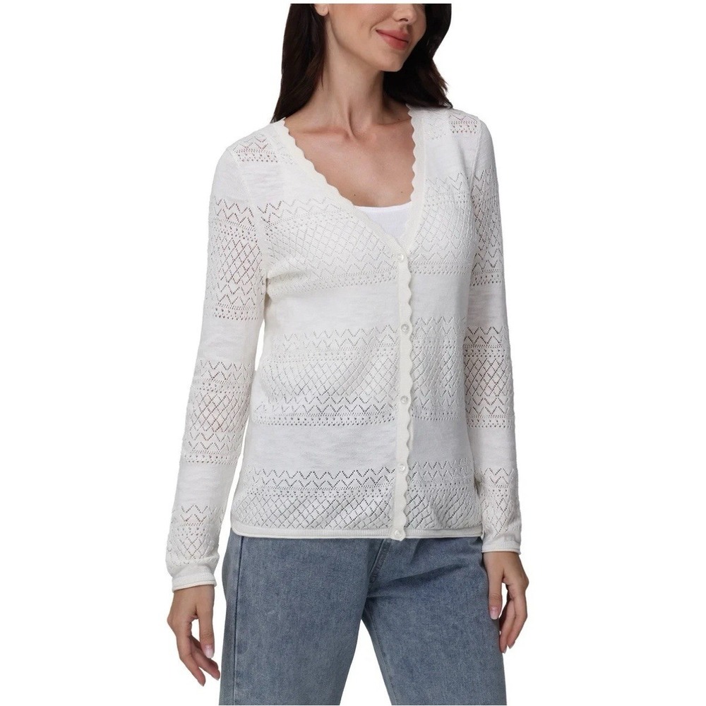 Frye Women's Pointelle Cardigan Cream Size Large